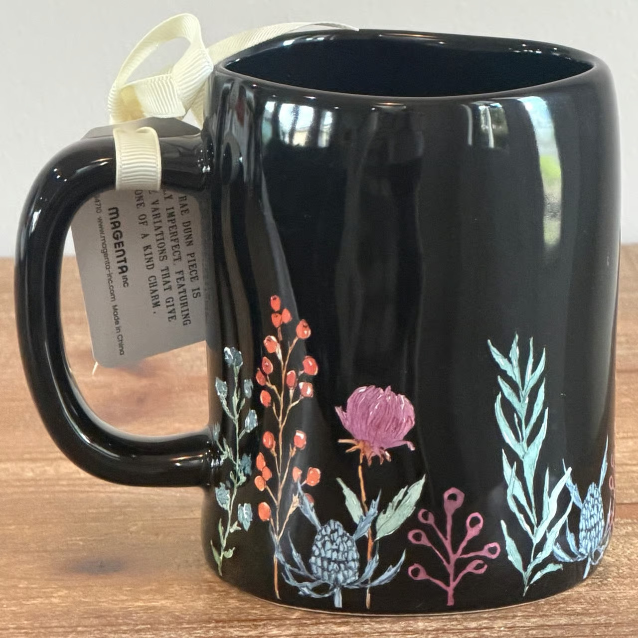 NWT Rae Dunn Halloween 2026 Floral TOXIC Black Coffee Mug Flowers Black Scary