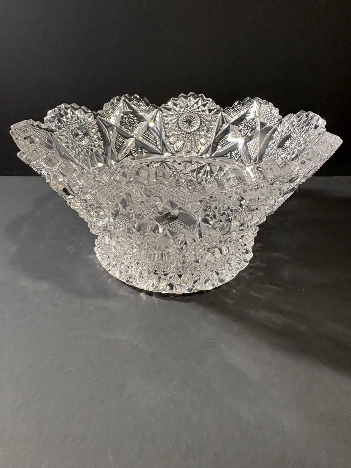 Antique American Brilliant Period Cut Glass Bowl Crystal Hobstar Sawtooth 6”