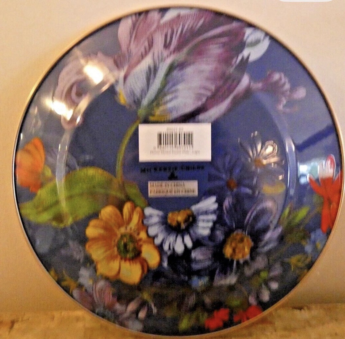 MacKenzie Childs Lapis Blue Flower Market Dinner Plate 10” Enamel- New