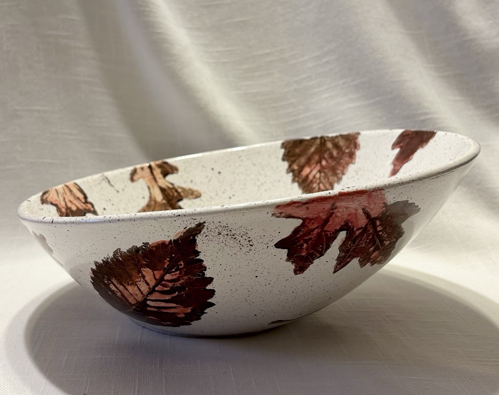 Mayco Pottery Autumn Leaf Asymmetrical Slanted 10” Bowl~ Hand Painted & Glazed