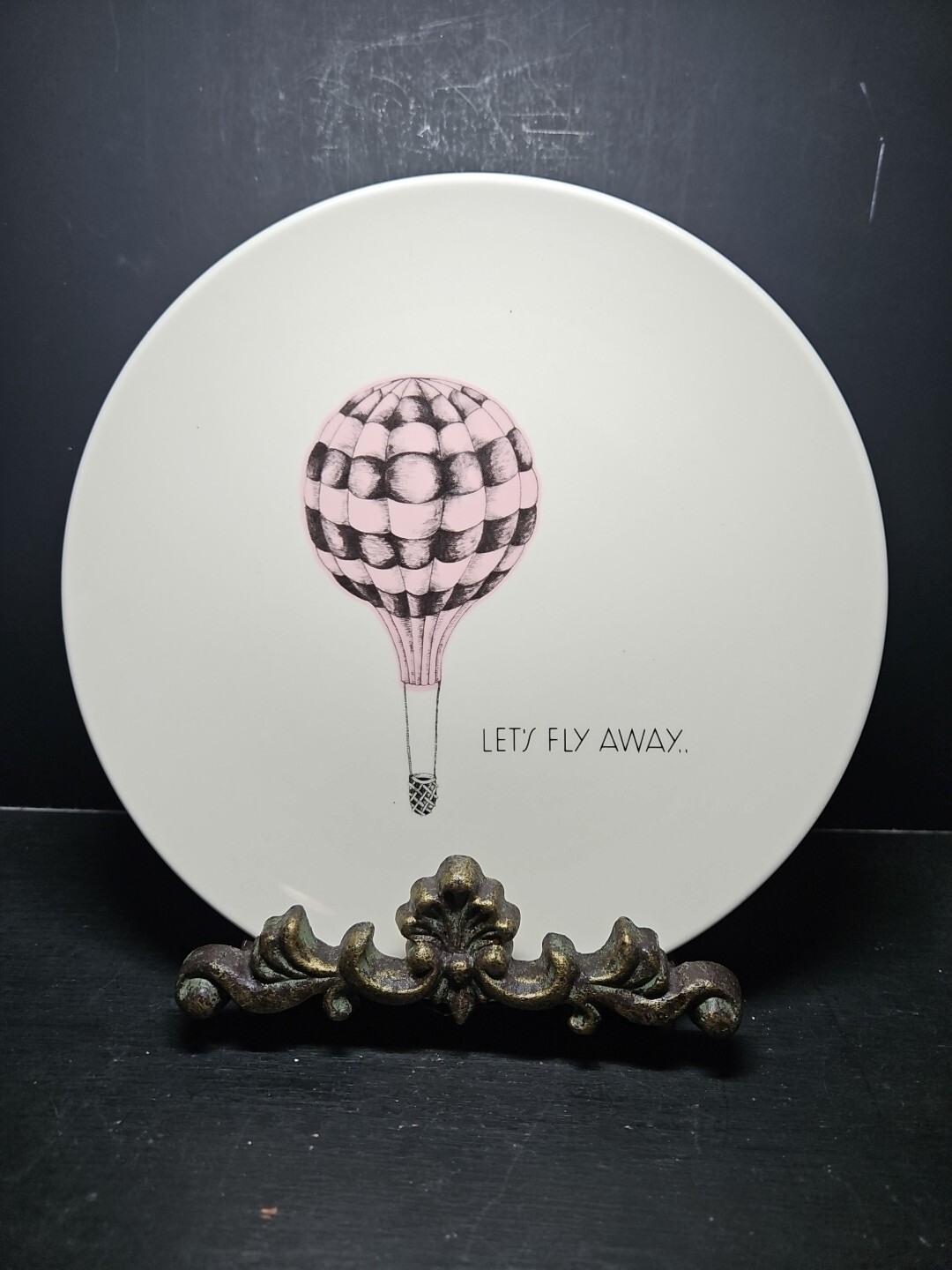Bloomingville Vtg Hot Air Balloon Dessert Salad Plate Pink Lets Fly Away 8″