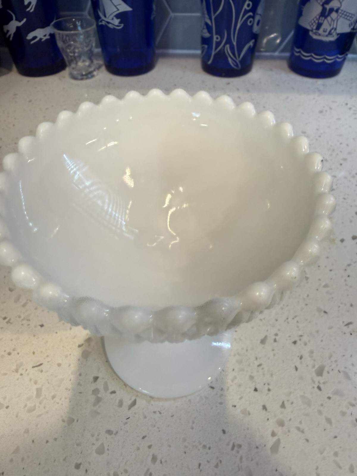 Westmoreland English Hobnail Diamond Footed Compote Bowl Mid Century