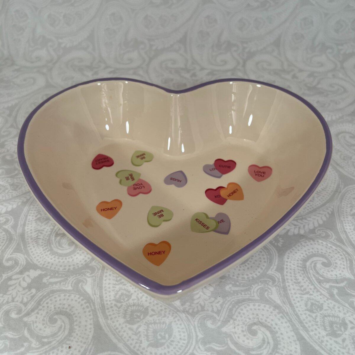 Valentines Conversation Candy Hearts Shaped 9″ Ceramic Serving Bowl Candy Snack