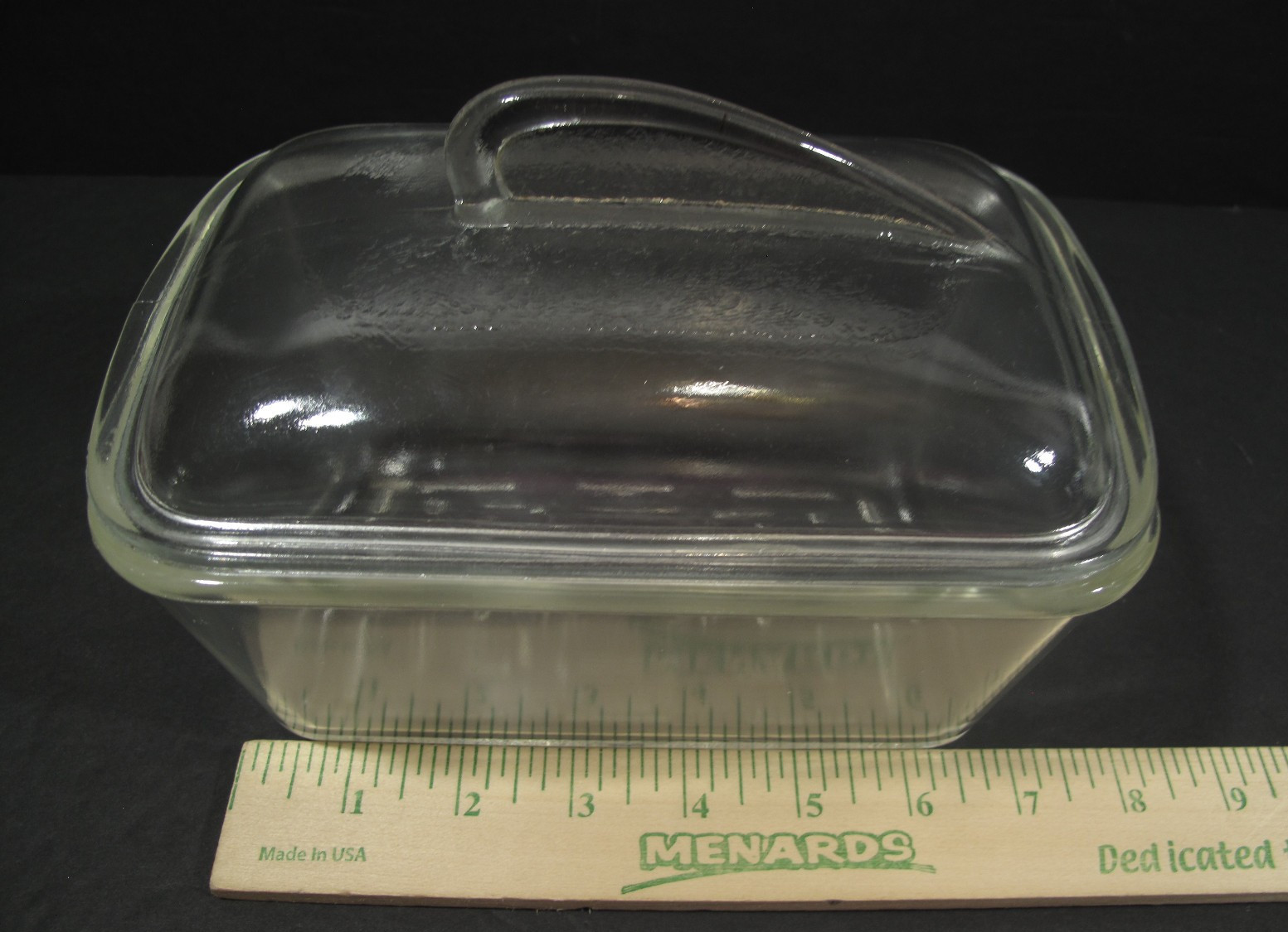 VTG Glasbake With Fin Lid~Clear Refrigerator Dish Made In USA 8 x 5 x 5.5 in