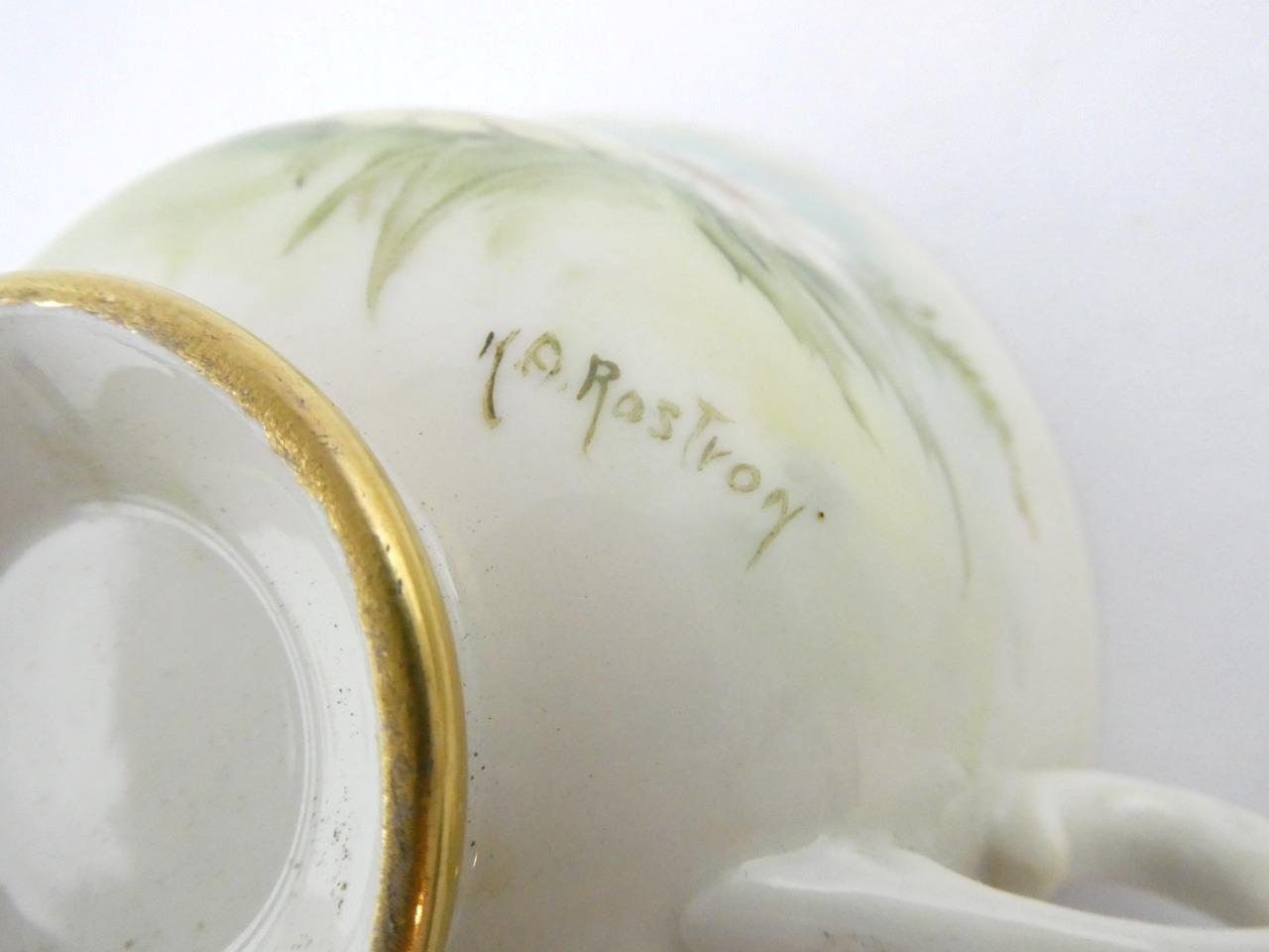 1970s Hand Painted Porcelain 4 Piece Place Setting Daisy Flowers Signed VGOOD