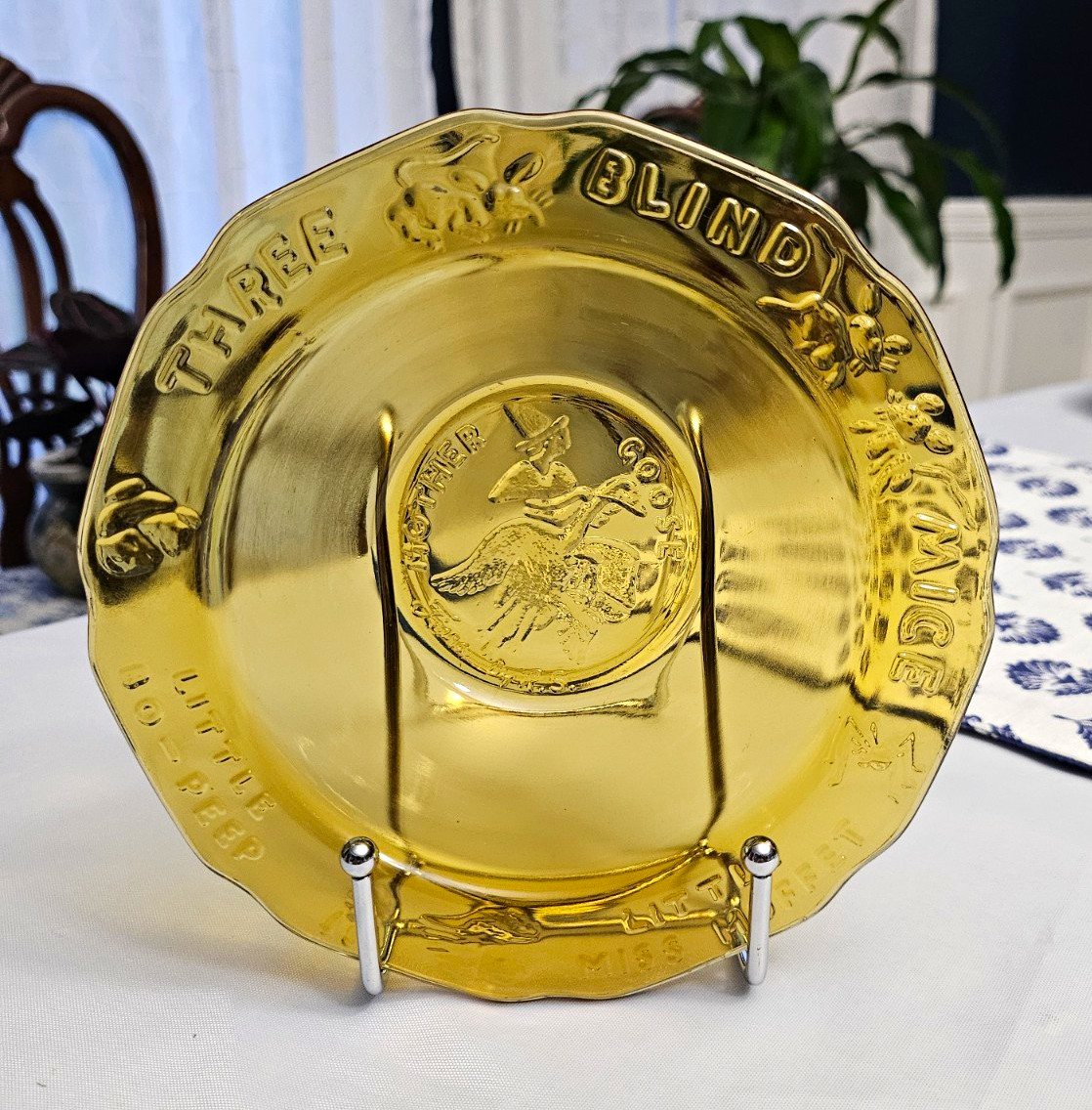 Indiana Tiara Glass Child’s Cereal Bowl Amber Nursery Rhymes Vintage