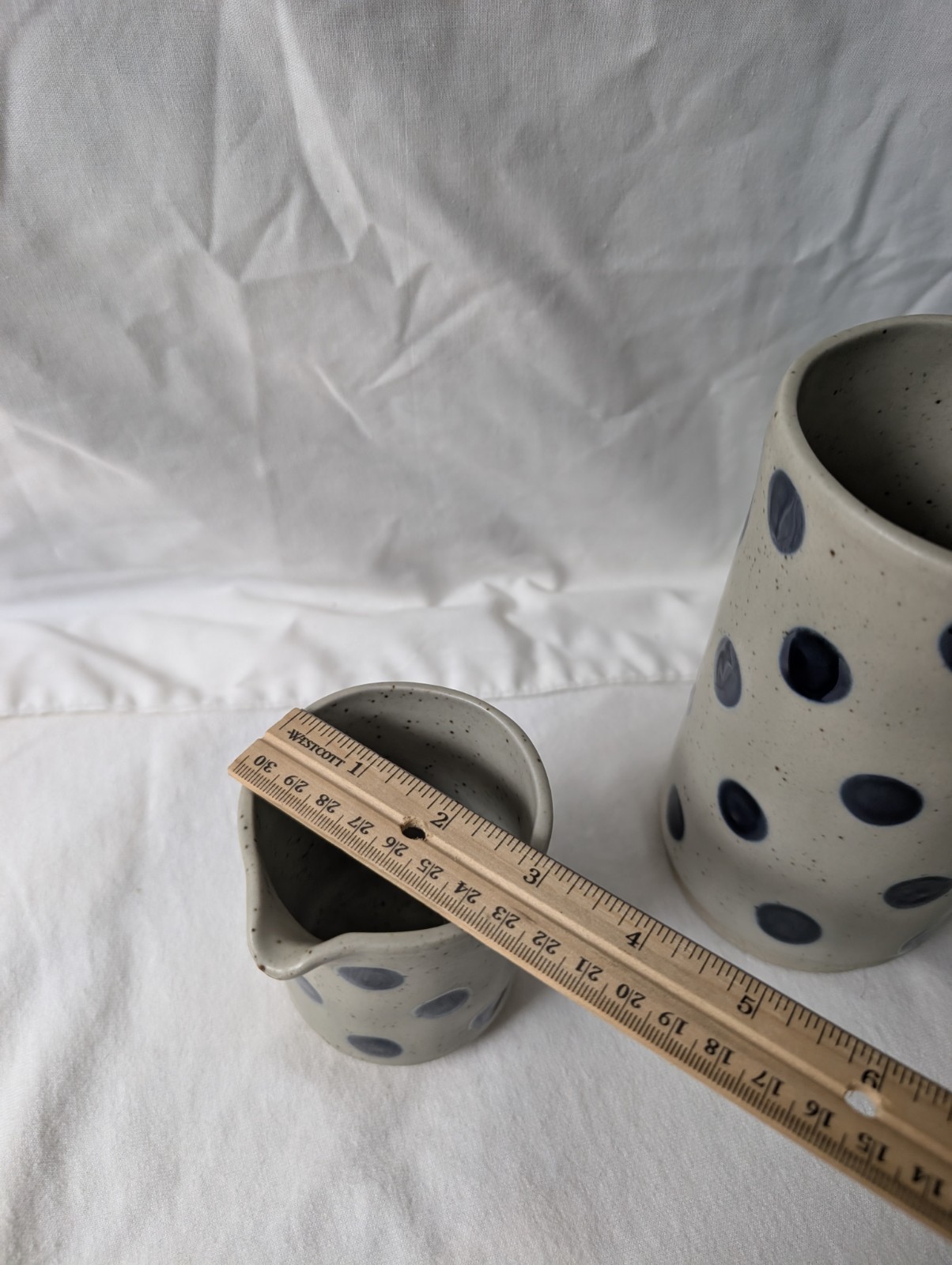 Polka Dot Ceramic Creamer Pitcher Set/2 Audrey Cottagecore Stonewear Gift NWT