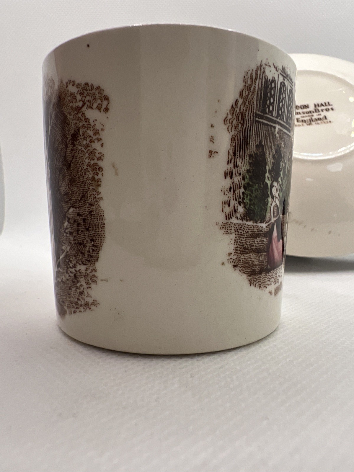 VTG Johnson Bros Windsor Castle Haddon Hall Cup & Saucer Demitasse Transferware