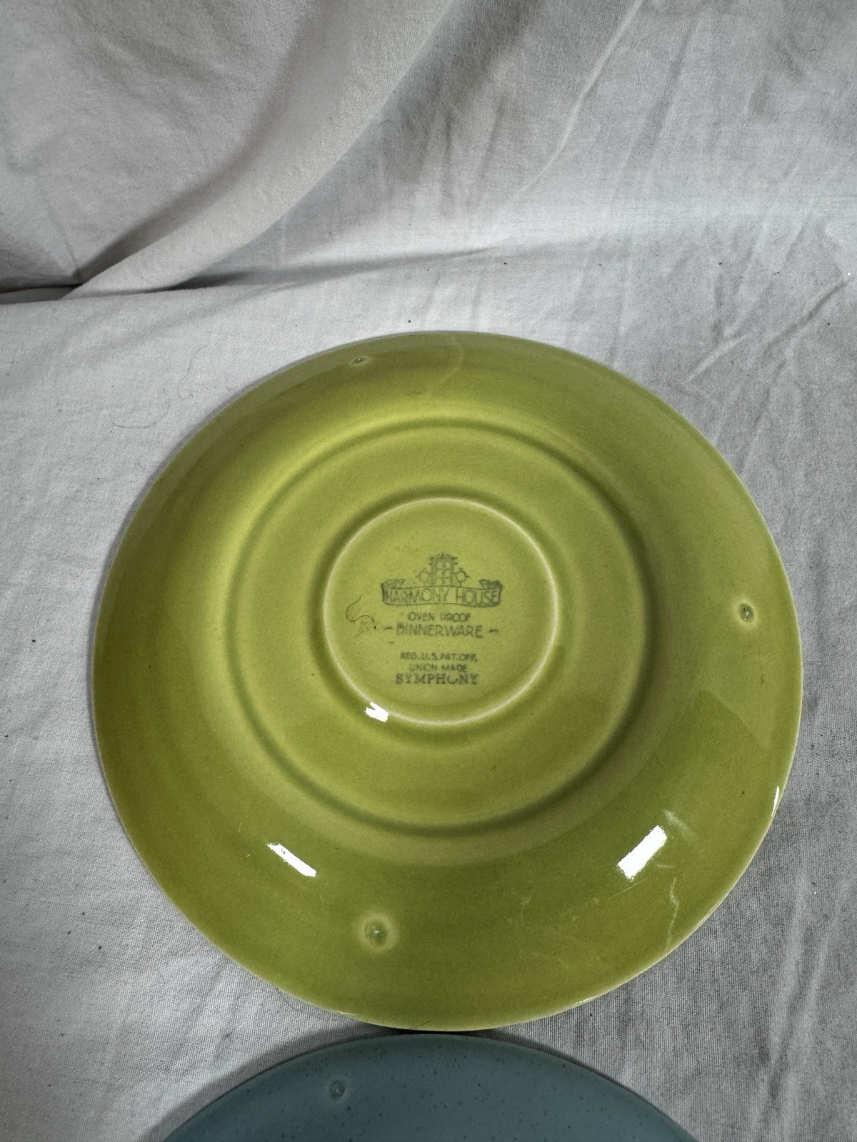 Harmony House Symphony Saucer Plates Set 4 Mid Century Green Blue 6.25”