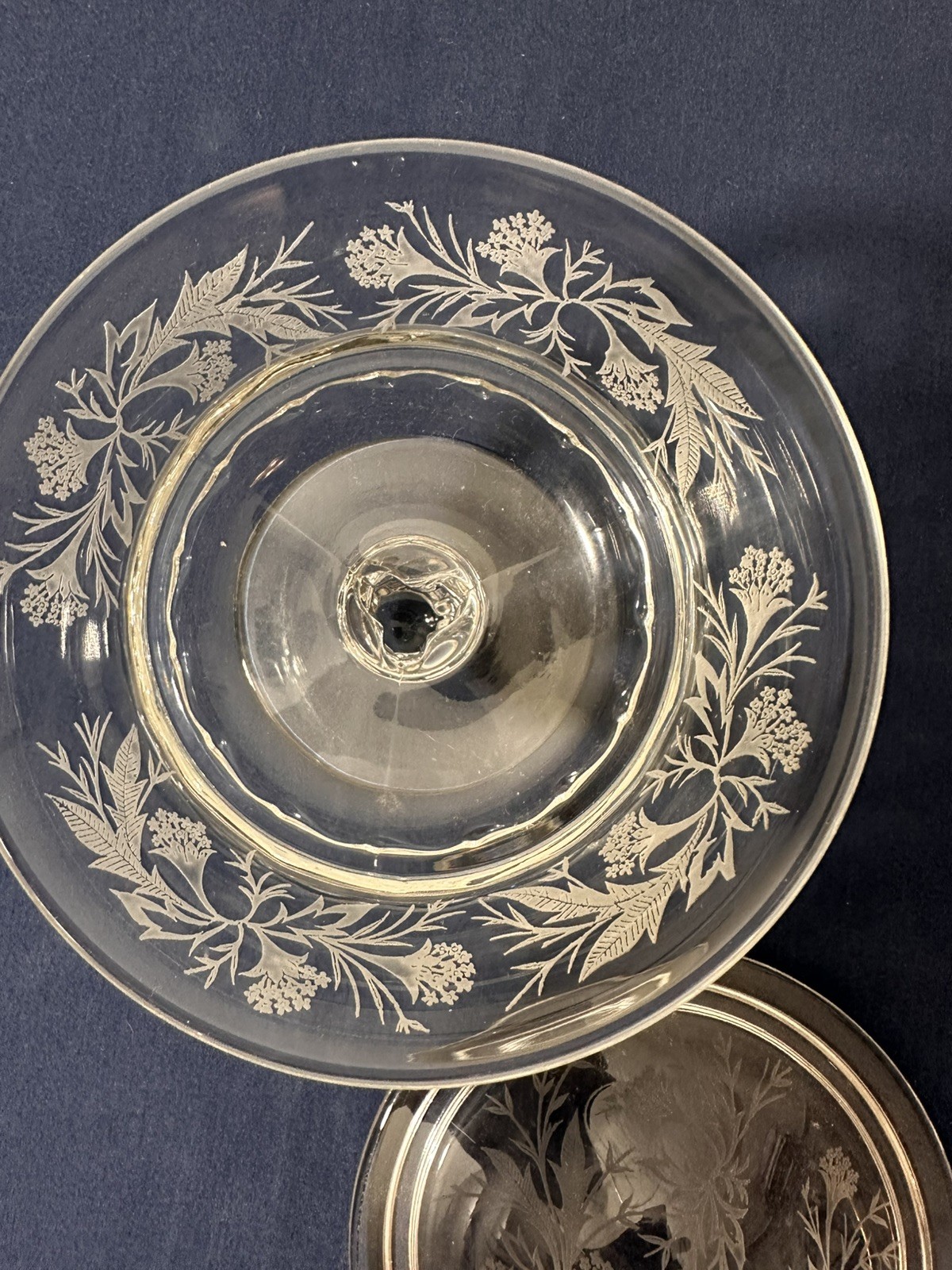 Vintage Fostoria Etched Heather Footed Candy Dish With Lid 6”