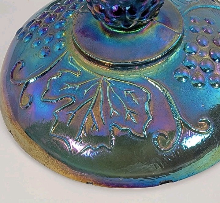 Vintage Indiana Blue Grape Harvest Carnival Glass Candy Canister Lid Chipped