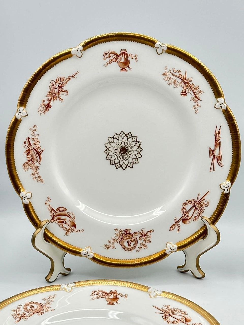 Set 4 Antique Victorian British Registered Design Plates 9″ Gilt c.1870s