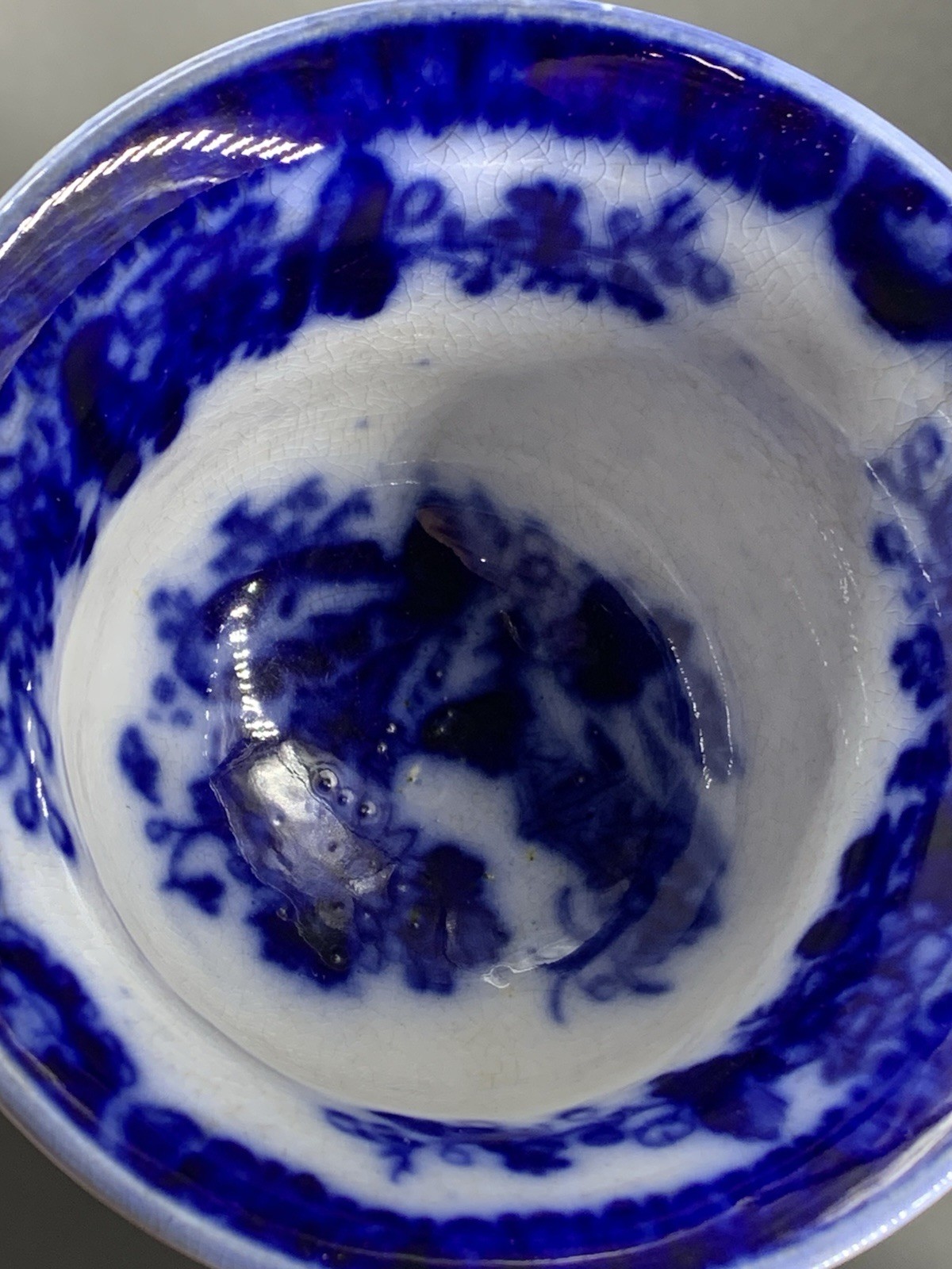 1840s Indian Flow Blue Cup & Saucer Porcelain Handleless F R Pratt