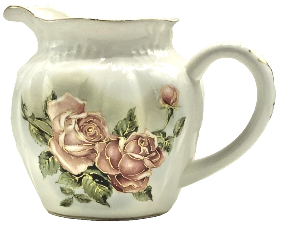Peppertree Teaware Creamer Fine Porcelain Off-White with Pink Flowers Gold Trim