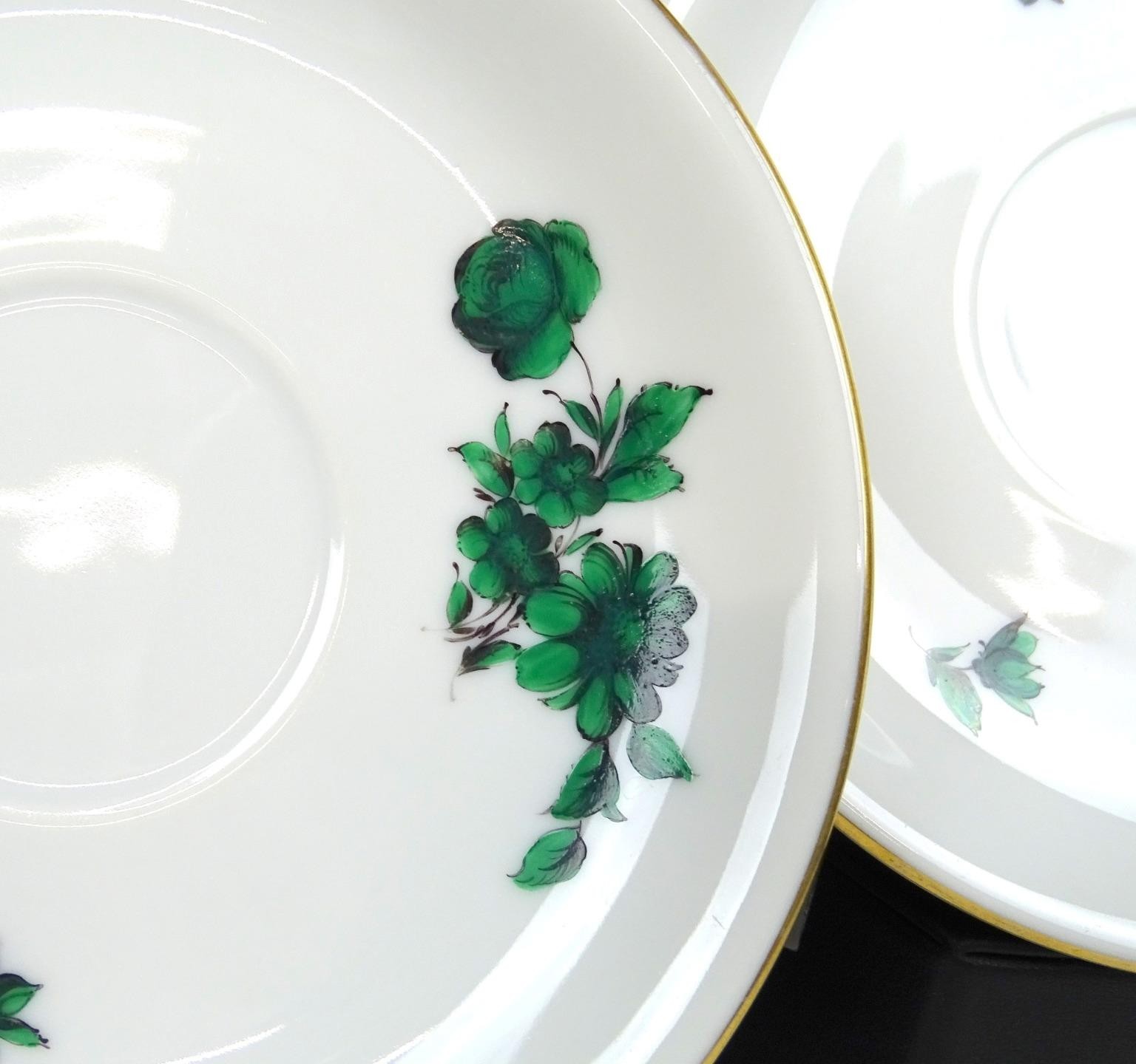 Wiener Porzellan Austria Maria Theresa Green Rose 2 Pc 5 7/8″ Saucers 1923-