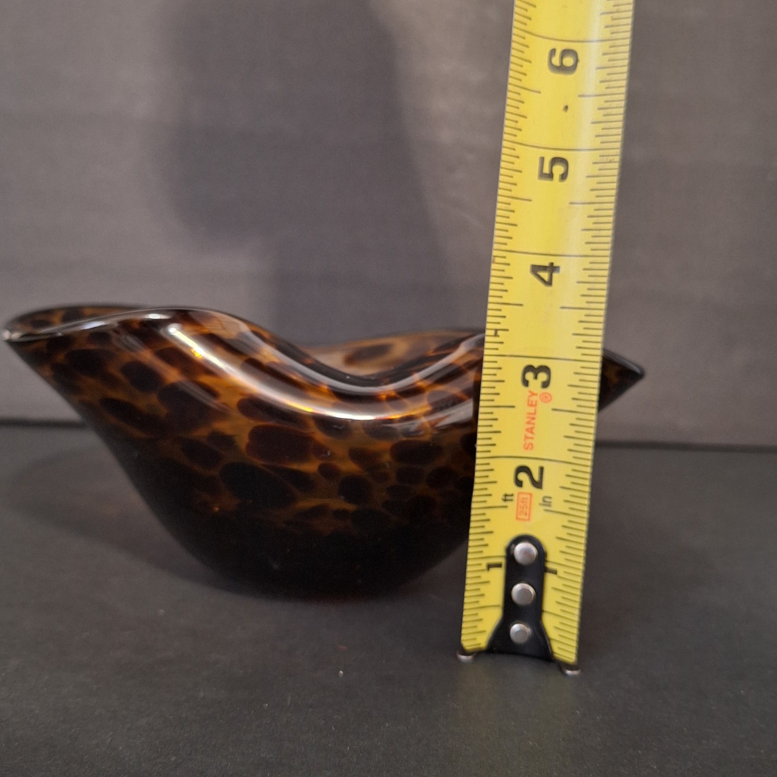 Art Glass Bowl Heart Tortoise Shell Amber Brown Marbled Leapard Design