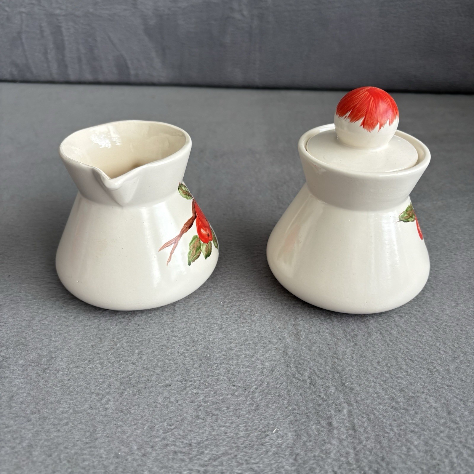 Apple Red Cream And Sugar Set Hand painted Vintage Dinnerware MCM Handmade