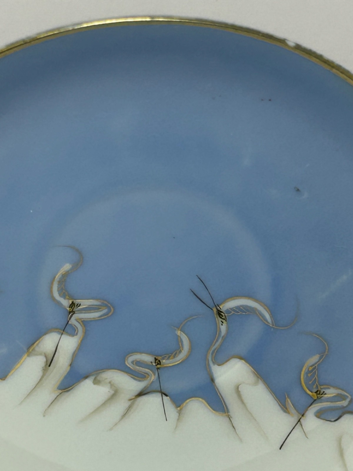 Set 4 Vintage Victory Shofu 5.75″ Crane Bird Plates Saucers Japan Blue White
