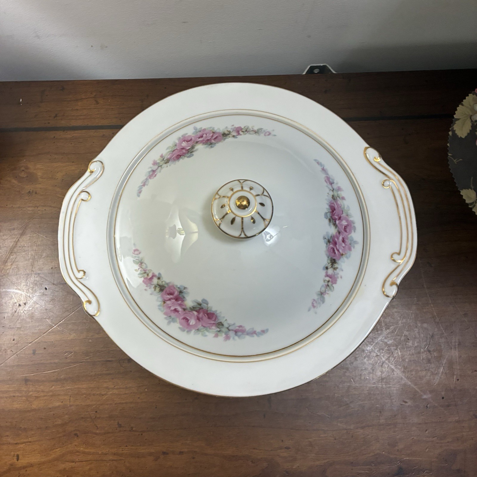 Vintage Fine China Corona Serving Bowl W Lid Pink Roses Made In Occupied Japan