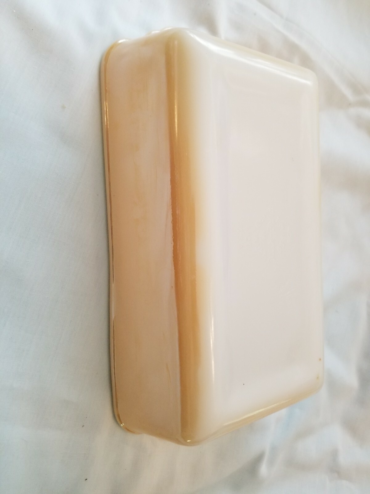 Fire King 1 Qt #409 Peach Lusterware Luster Lustre Loaf Pan iridescent