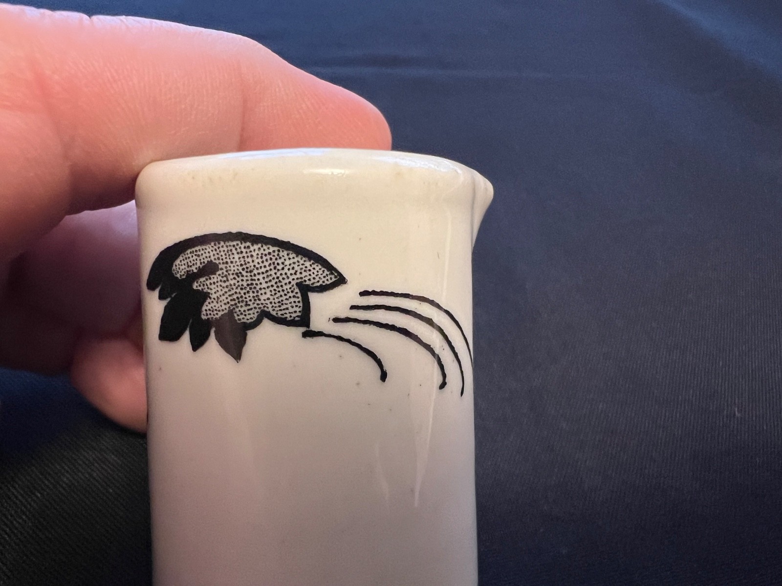 Mini Individual Restaurant Ware Diner Creamer w/ Black Feather? Leaf? Decoration