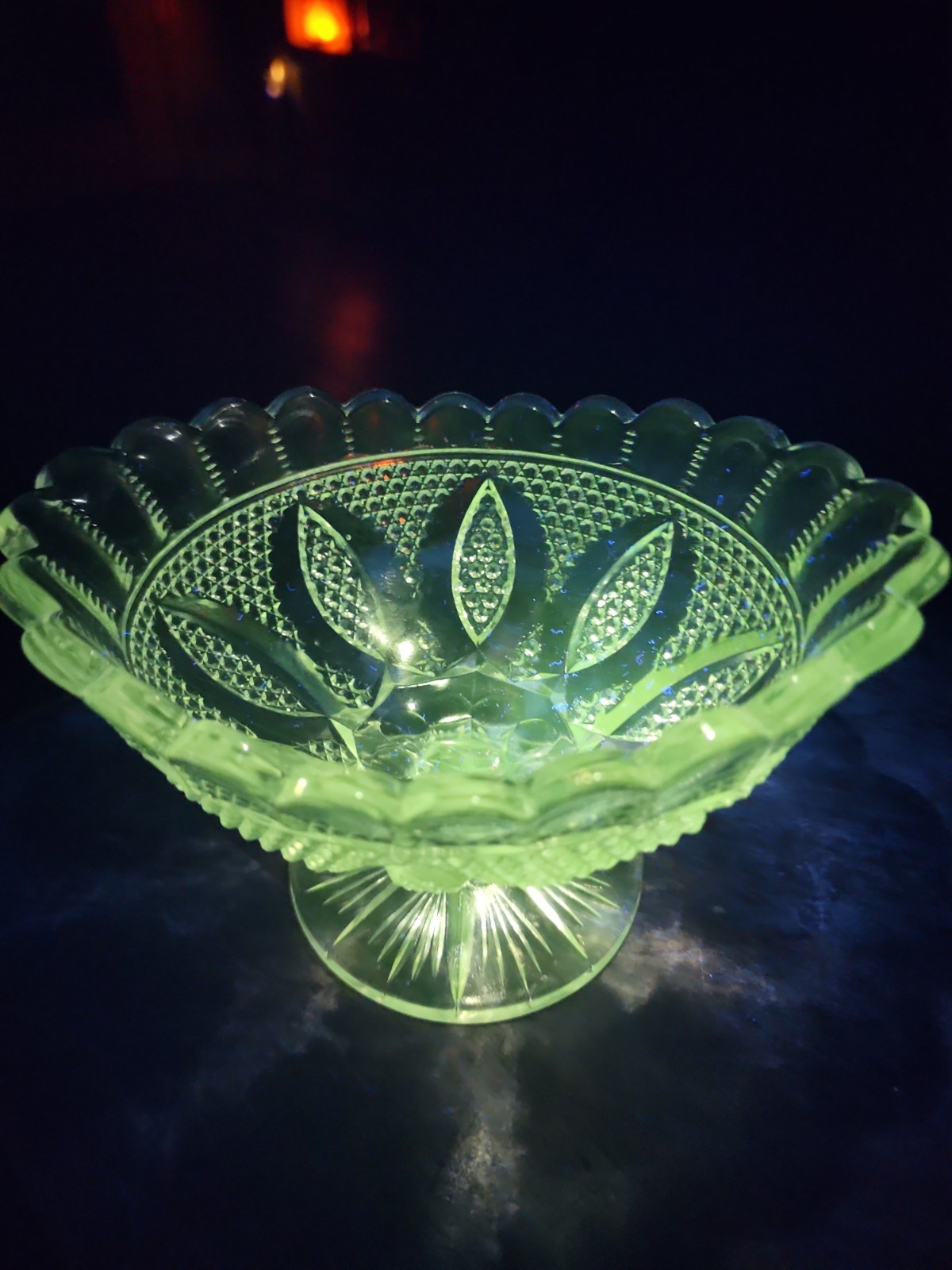 Antique EAPG Westmoreland Manganese Glass High Hob Clear Oval Compote Dish Bowl