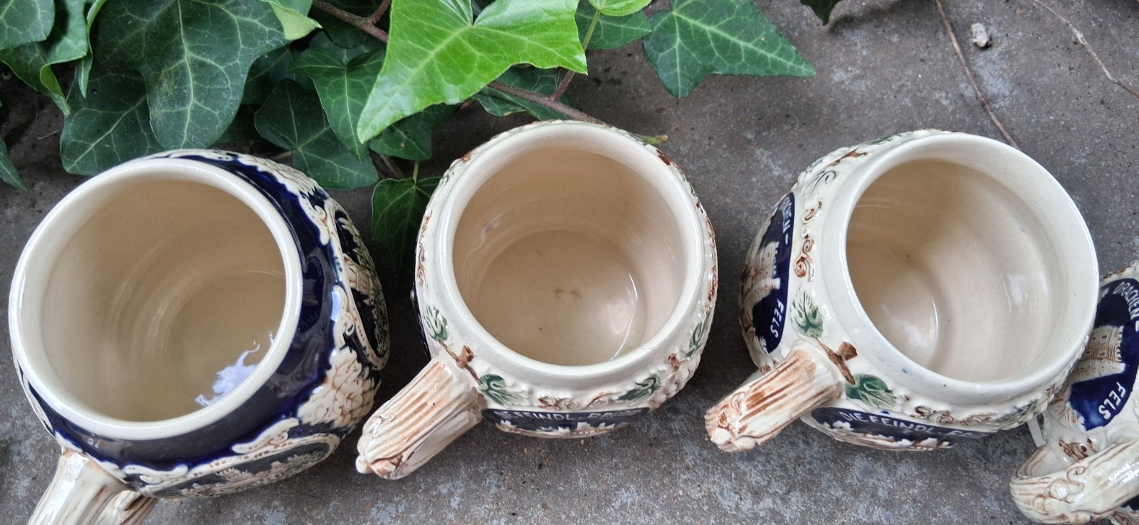 5 German Stoneware Mugs By Marzi & Remy “2835” 2 Cobalt Blue & 3 Cream Mugs
