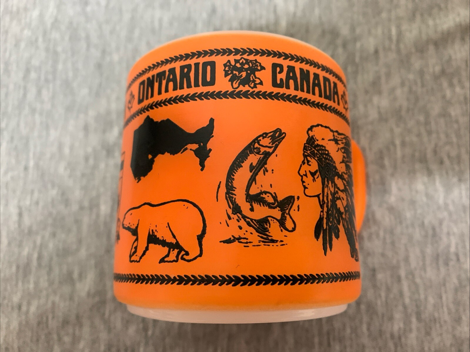 Vintage Federal Glass Milk Glass Ontario Canada Orange Coffee Mug
