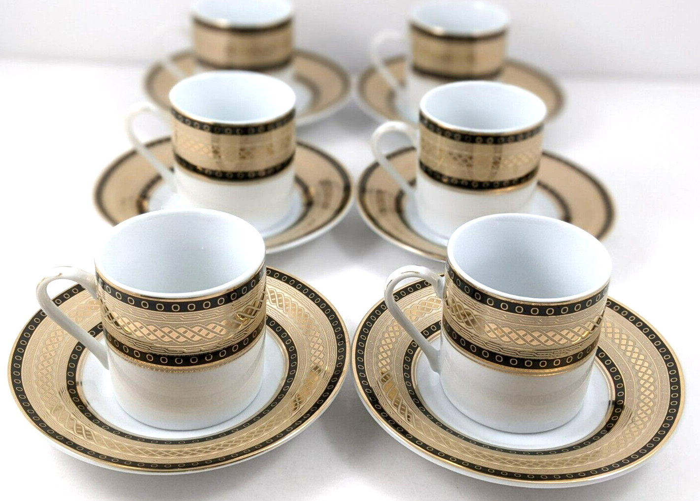 Nour Black Gold Porcelain Demitasse Cups And Saucers Twelve Piece Set