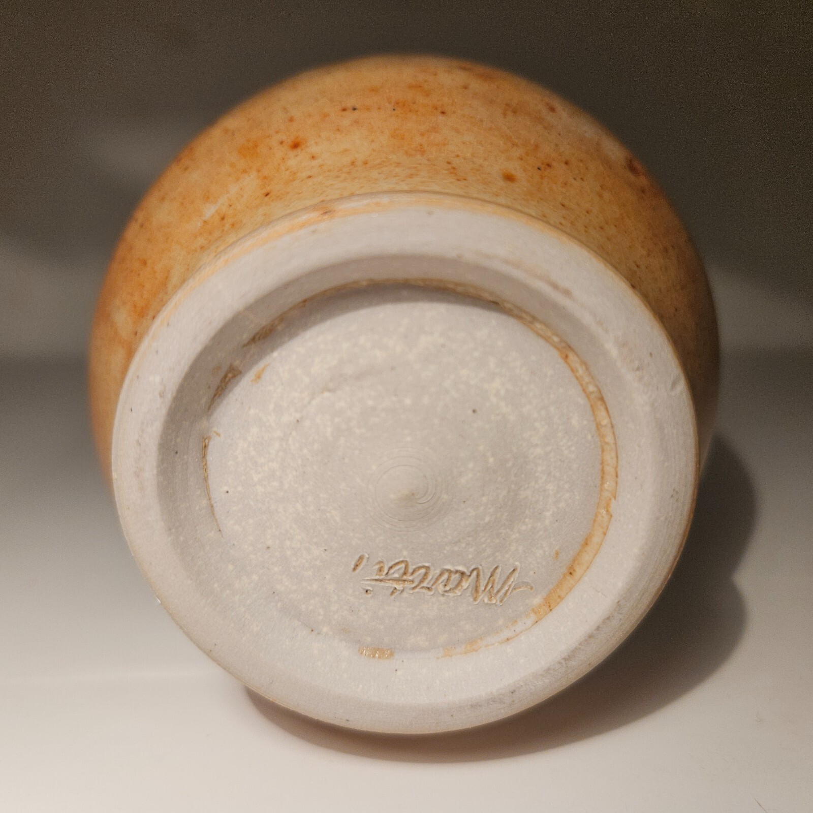 Marti Mocahbee Studio Pottery Cup Mug Thumb Print Indent Signed 3.75″H 12 oz USA