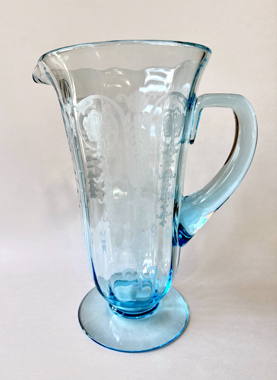 Ultra RARE Vintage Fostoria Vernon Azure Blue Etch #277 48oz Pitcher – EXCELLENT