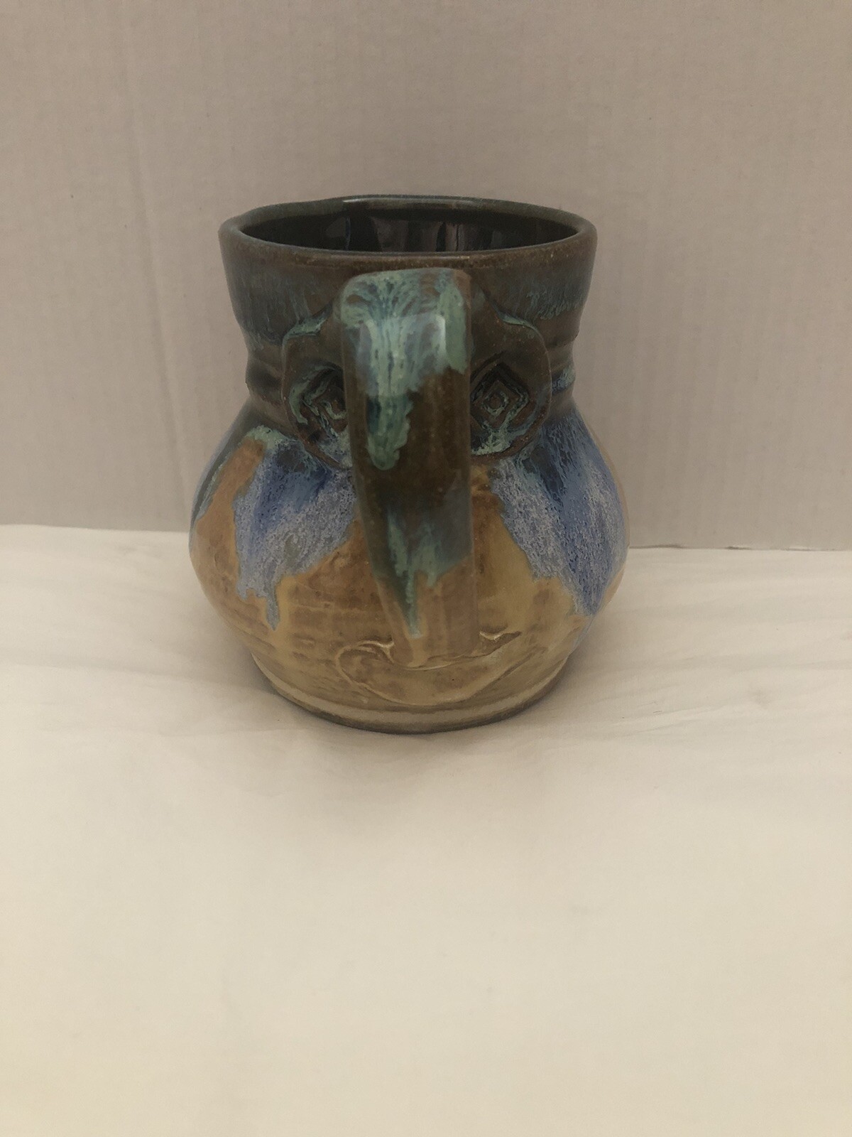 Pottery Happy Face Mug Signed Pretty Hand Made Look At Picture Enlarged To See
