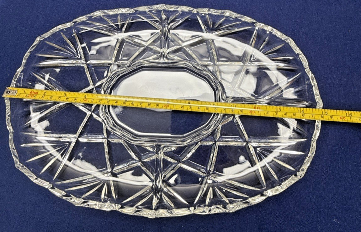 Divided Relish Platter Mikasa Crystal Roxborough Clear Glass 15″L Germany READ