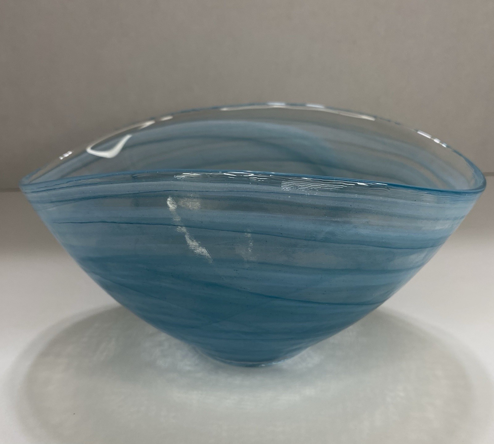 Artistic Accents Blue Swirl Oval Art Folded Glass Serving Or Decor Bowl Turkey