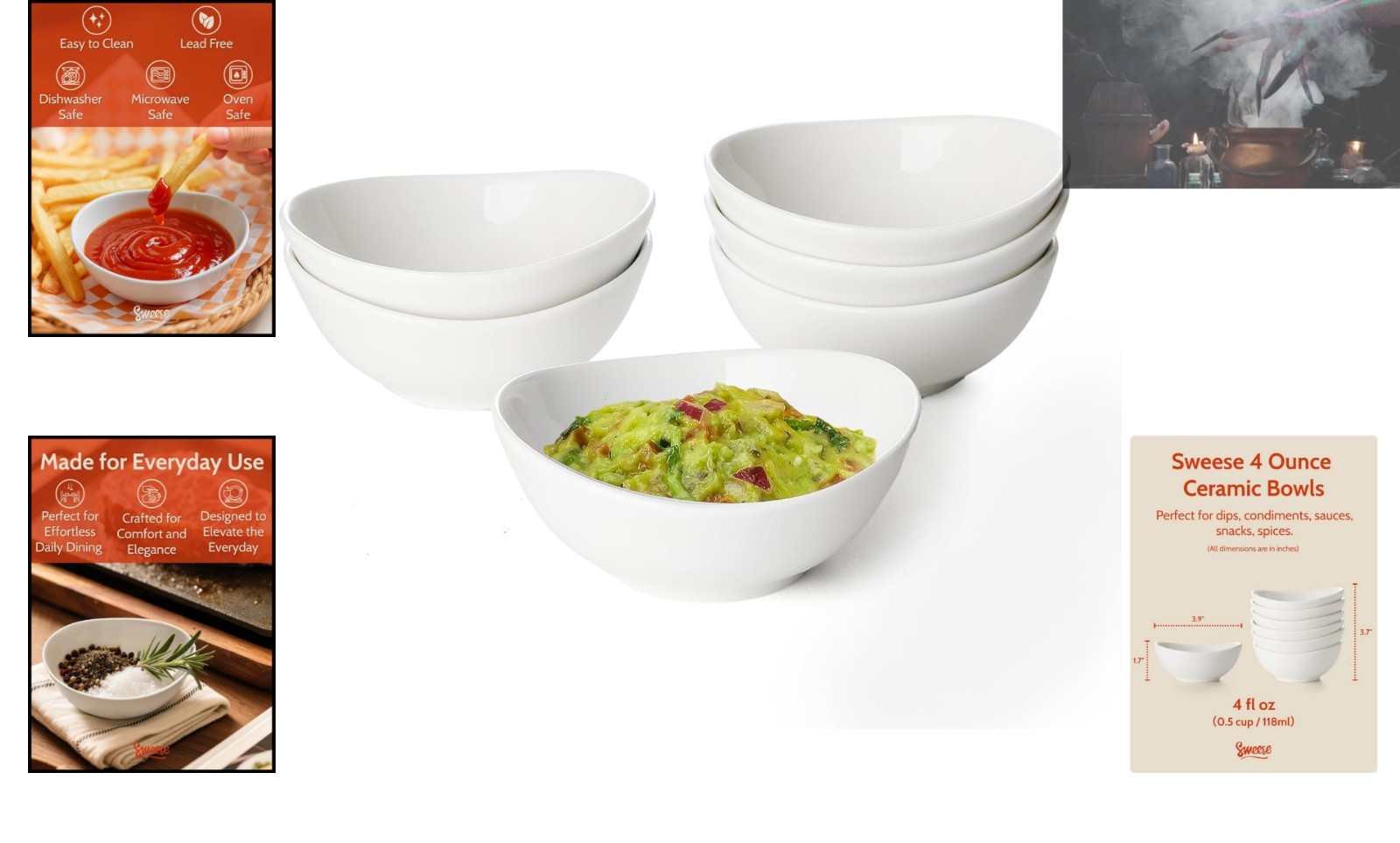 Sophisticated 4 oz White Porcelain Dipping Bowls – Set of 6 for Elegant Dining