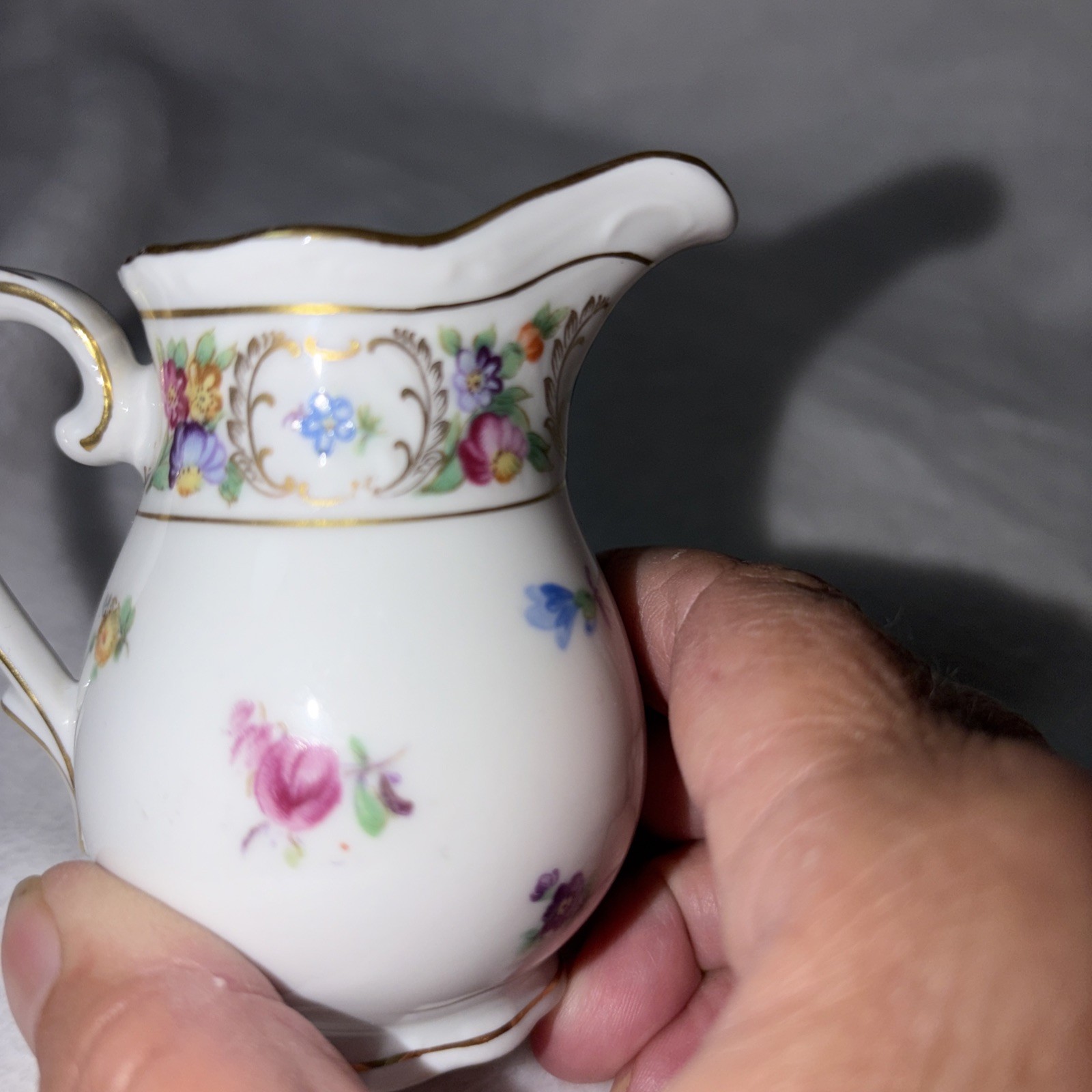 Schumann Germany Empress Dresden Flowers Footed Mini Creamer 3.25″ Vtg 70s EUC