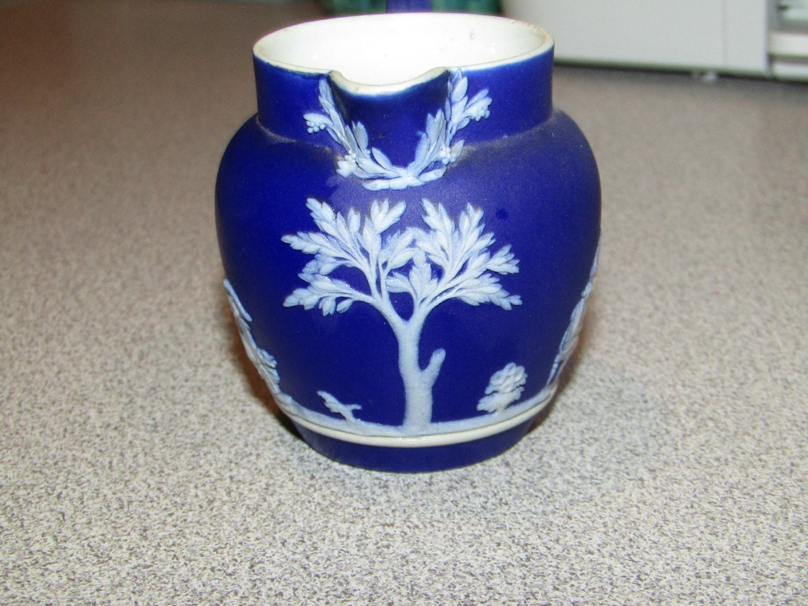 Wedgwood Jasperware Dark Blue White Neoclassical Miniature Creamer Pitcher 2.5″
