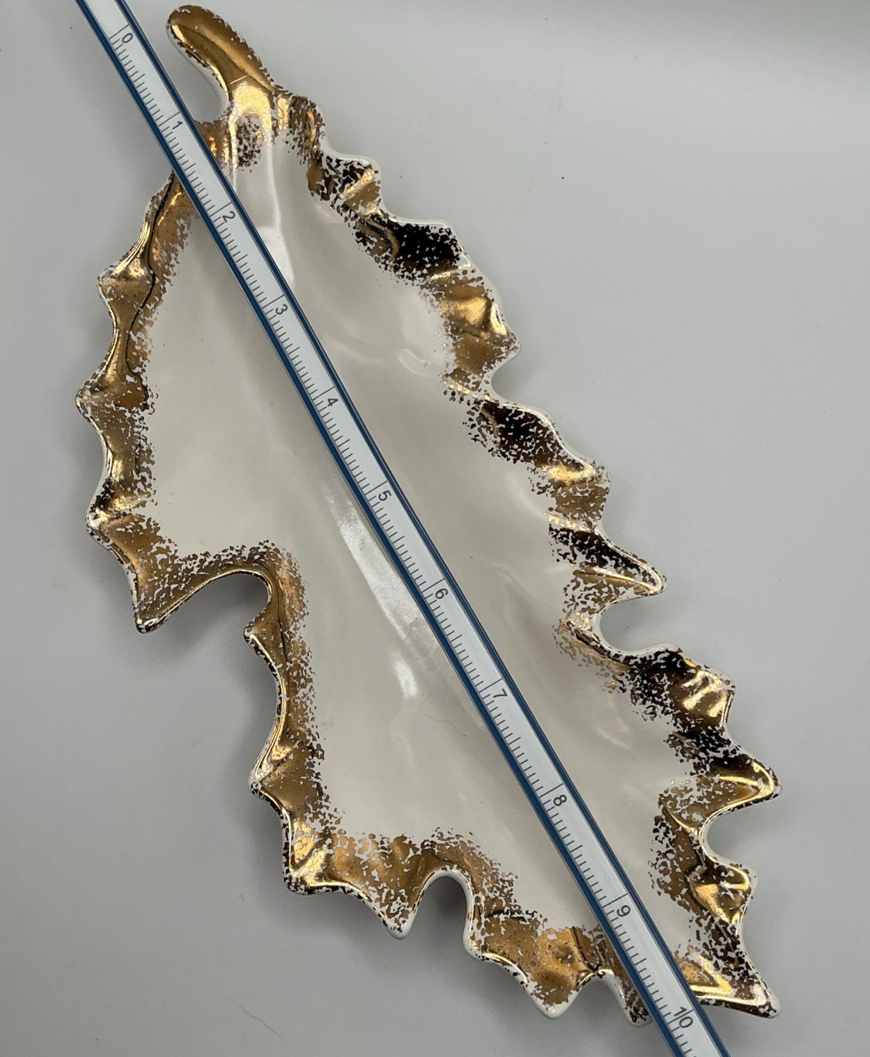 Vintage Hollydale Pottery California Gold Encrusted Tableware Leaf Dish Set 4pc