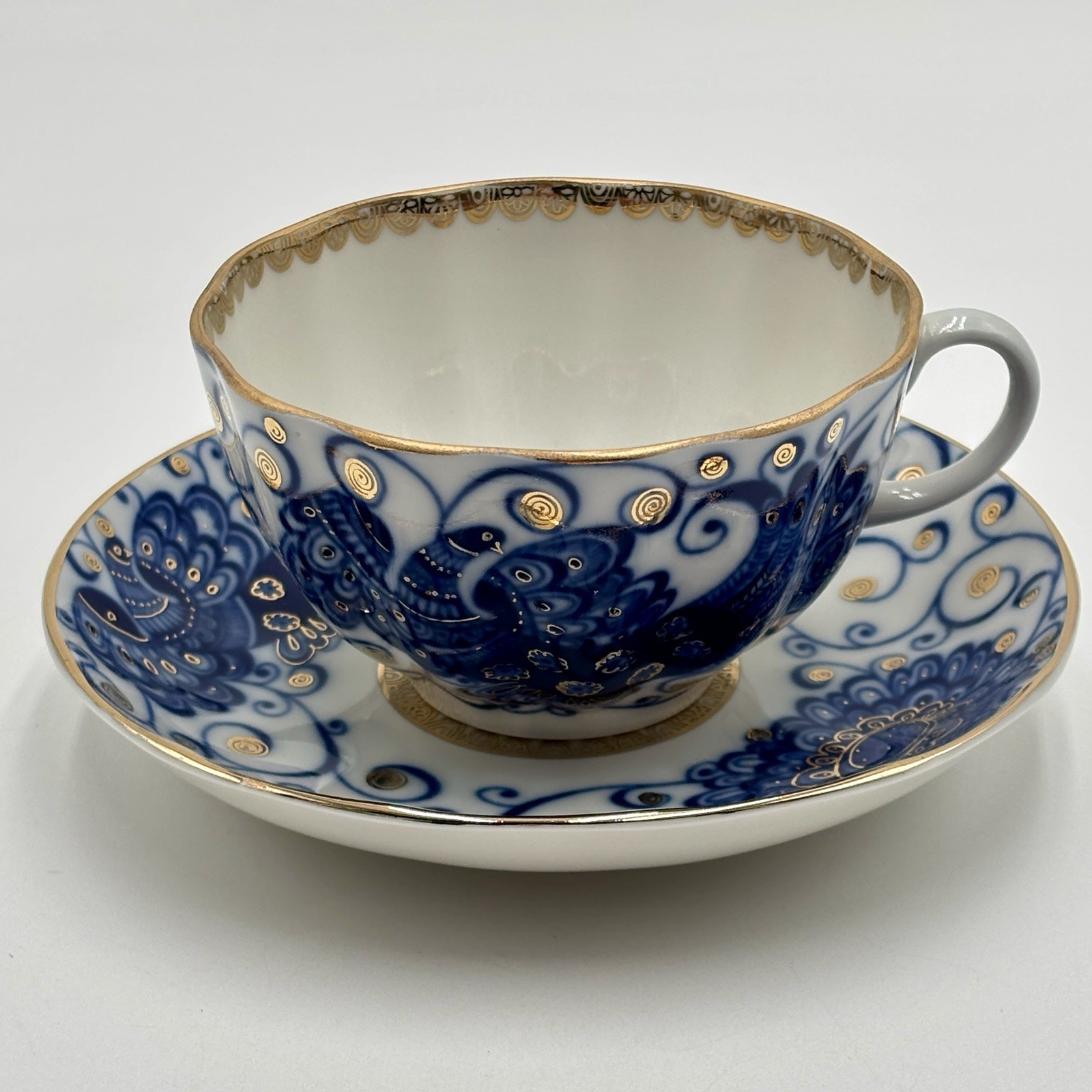 Lomonosov Imperial Porcelain Tea Cup & Saucer Magic Fire Bird Pattern 22K Gold