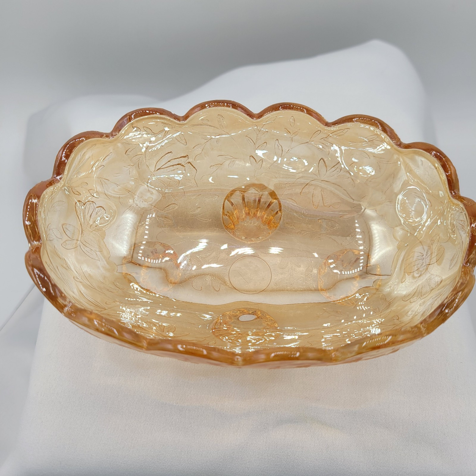 VTG Jeannette Floragold Footed Oval Candy Dish Floral Design