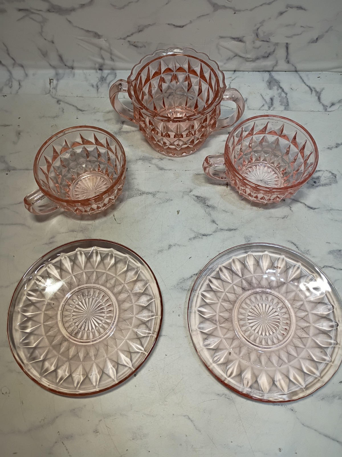 Jeannette Windsor Diamond Pink Depression Glass Lot Of 21 Vtg