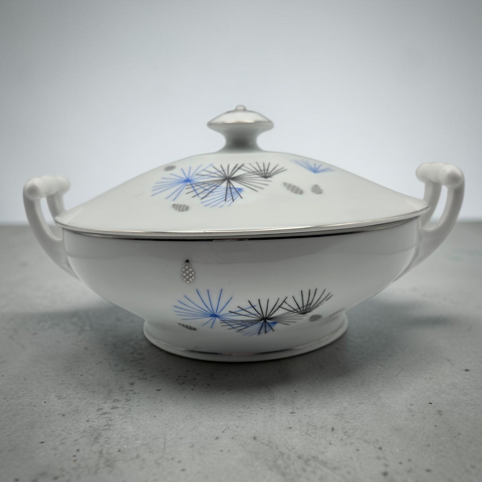 Imperial China Japan Colored Pine Cone Covered Casserole Dish MCM Starburst