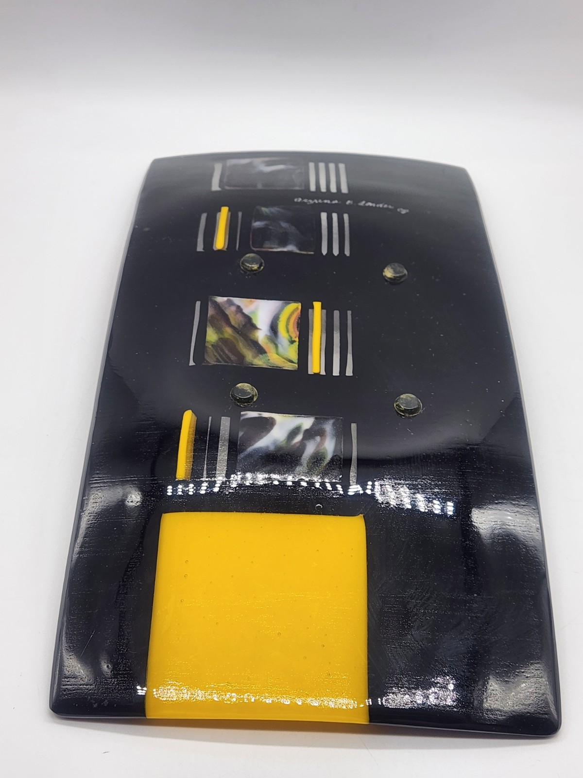 Aryana B Londir Handcrafted Fused Art Glass Decorative Rectangular Tray Platter