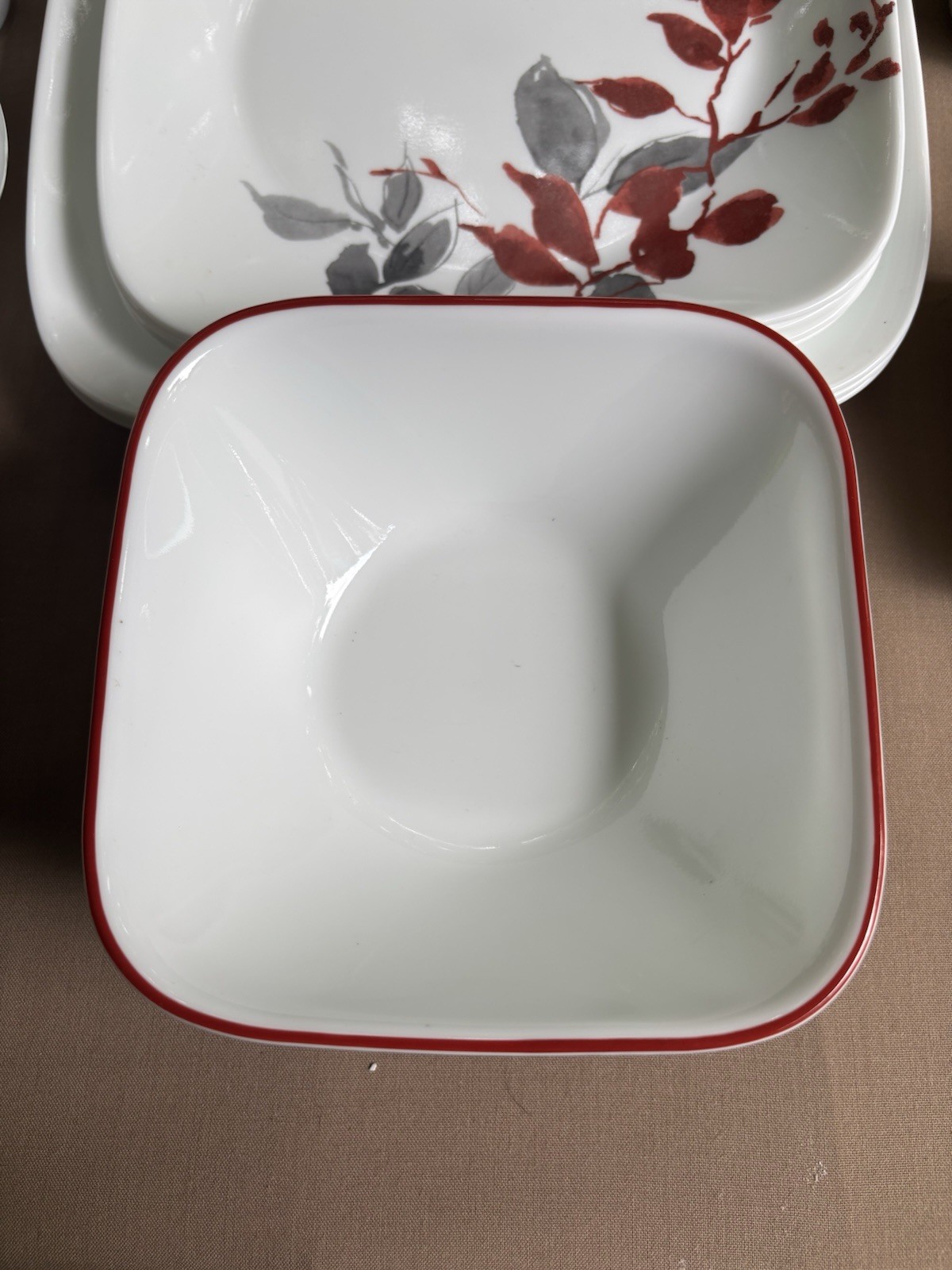 Corelle Kyoto Leaves 15 Pc Square Set 3 Dinner Plates 4 Luncheon 4 Bowls 4 Mugs