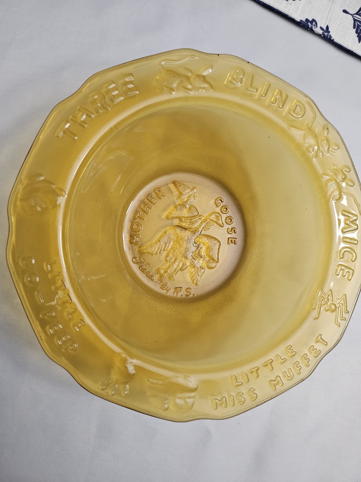 Indiana Tiara Glass Child’s Cereal Bowl Amber Nursery Rhymes Vintage