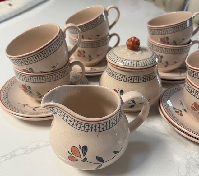 Set 18pc Johnson Brothers Zephyr Old Granite Tea Cups Saucers Creamer Sugar NEW