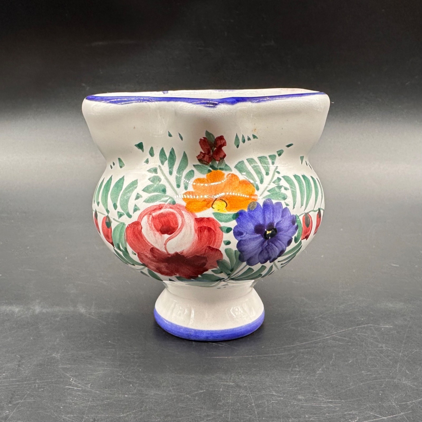 Vintage Floral Creamer Mini Pitcher Vase Italian Hand Painted Flowers Italy