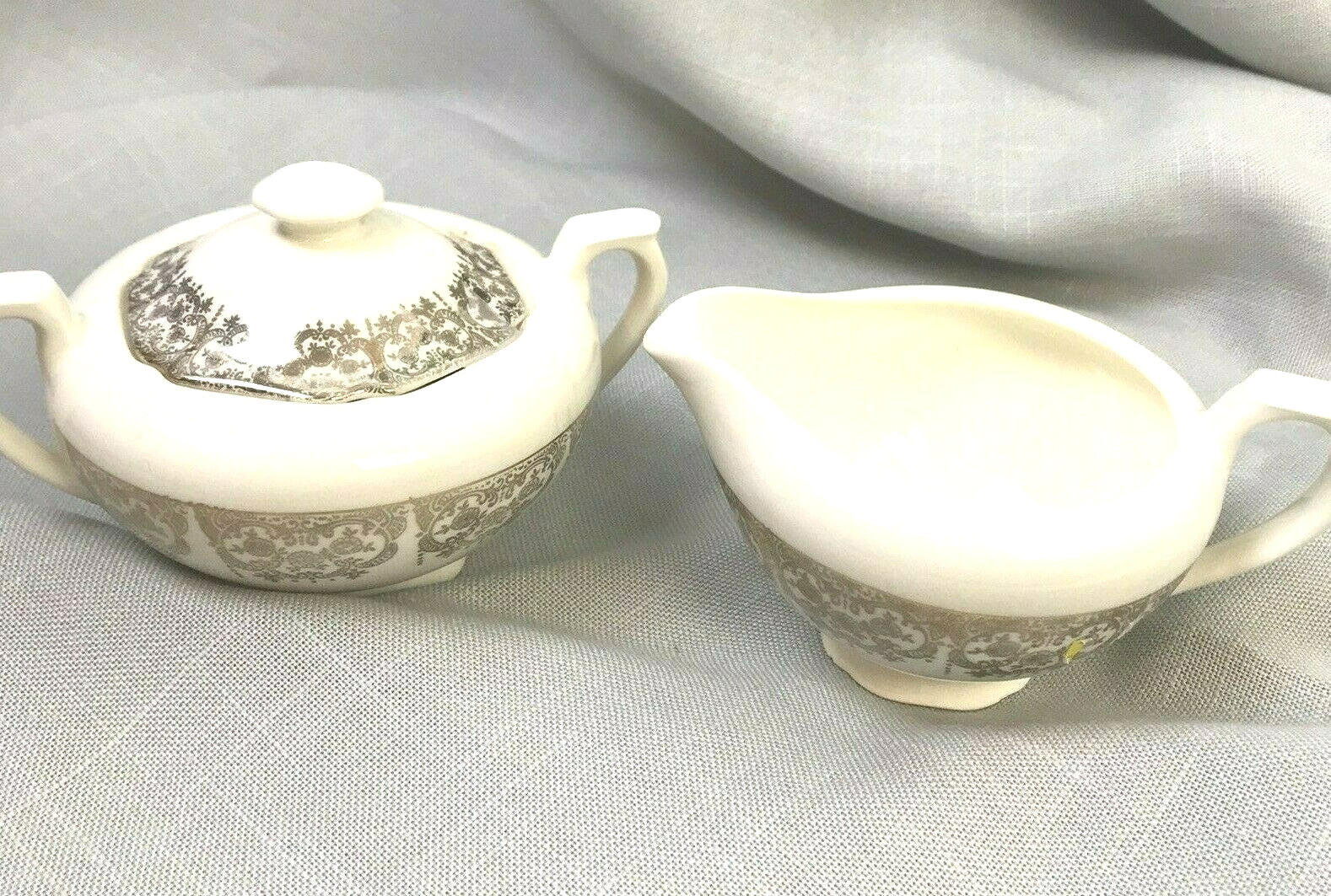 Vintage Creamer and Sugar Bowl Cream With Gold Filigree Trim Traditional China