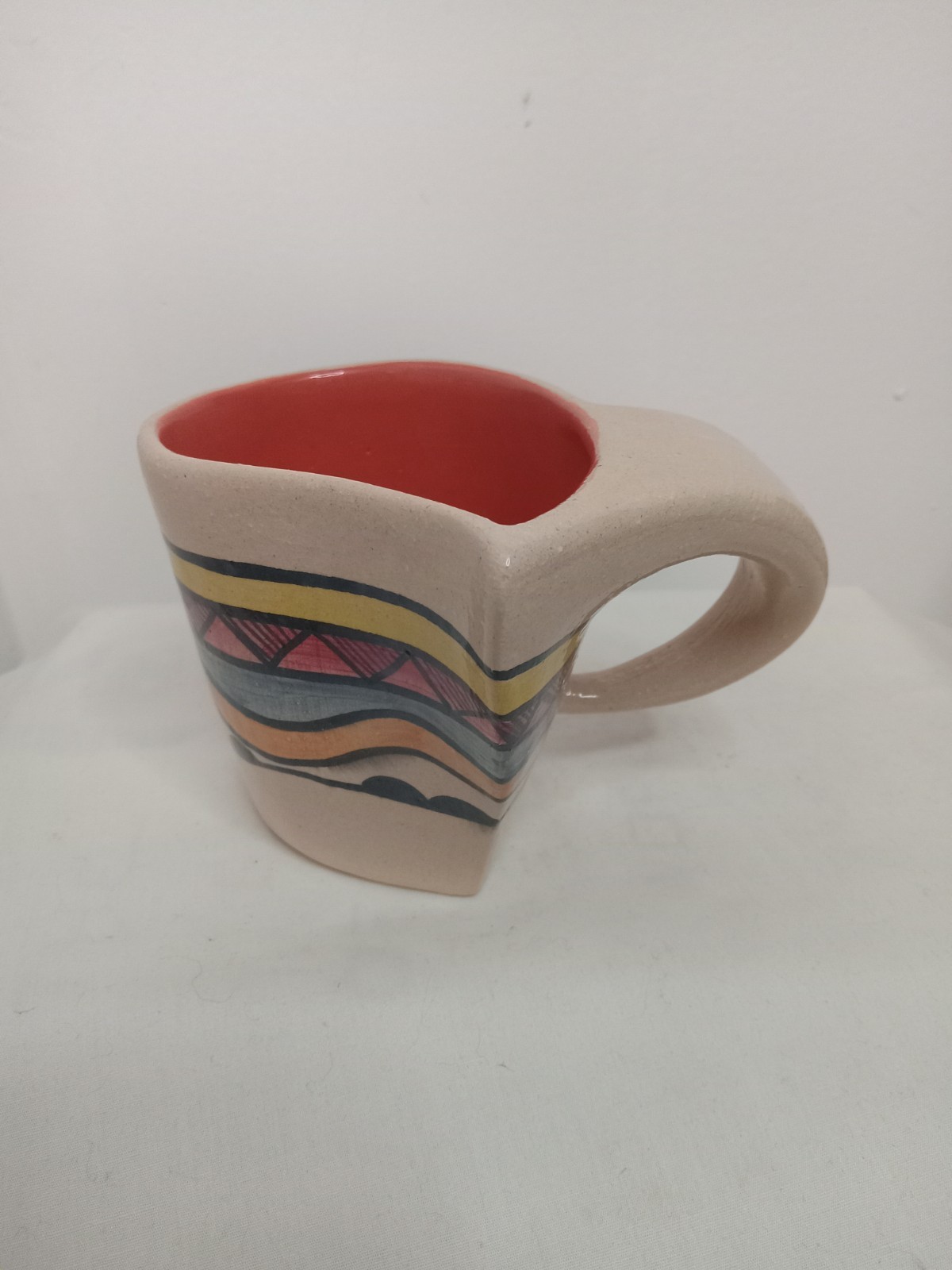 Hand Made Taller Gallina Ceramic Striped Art Pottery Mug Asymmetrical Uruguay