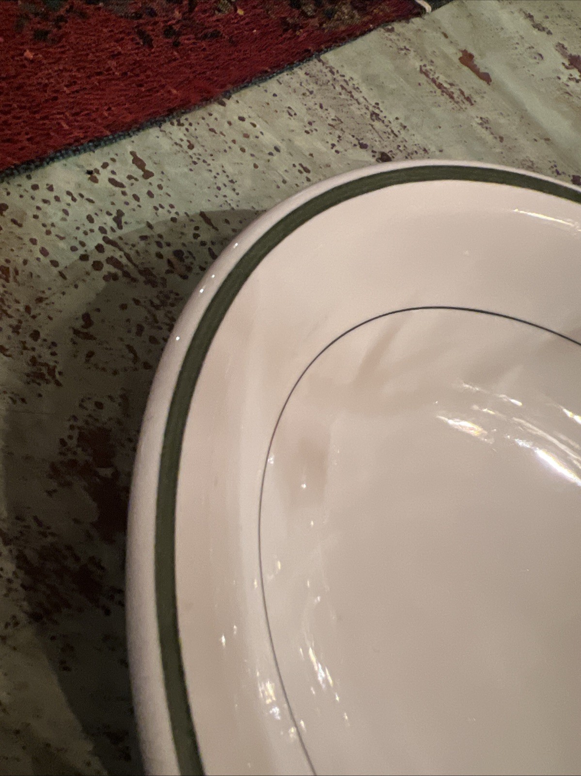Victory China Restaurant Ware Serving Bowl Oval Green Stripe 7.25×10.5”